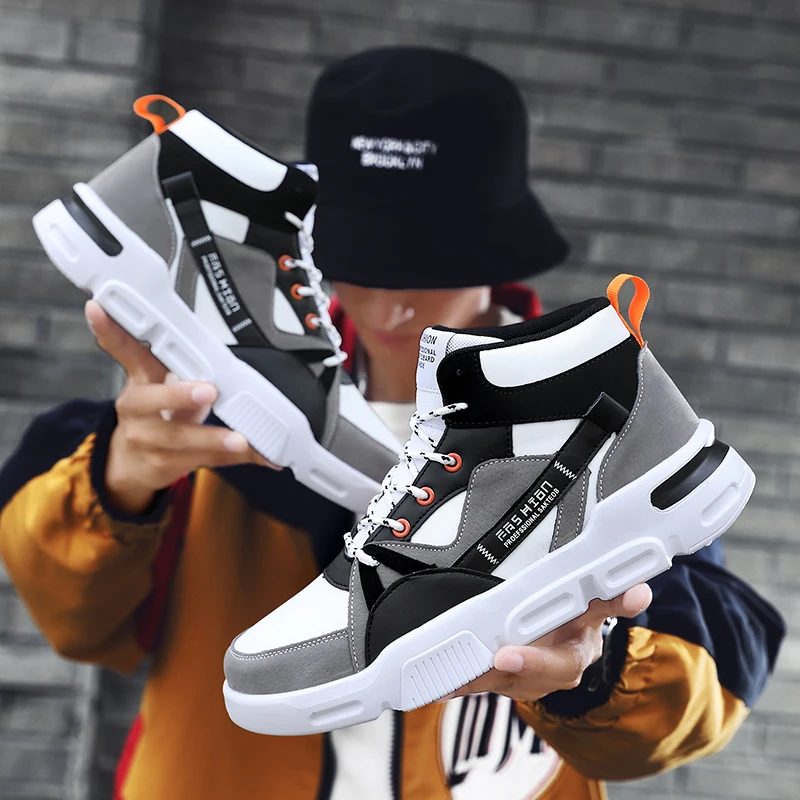 

Autumn and Winter New Thick-soled High-top Men's Leather Casual Shoes Breathable Mesh Sports Shoes Non-slip Wear-resistant Shoes