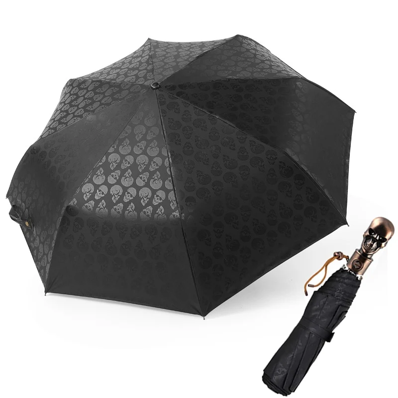 

Luxury Classic Skull Automatic Business Man Rain Umbrella Strong Windproof Paraguas Sun Protection Parasol Women Car Decoration