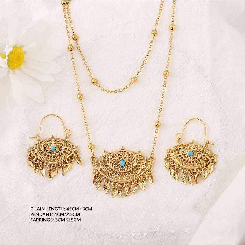 

Fashion Europe and the United States hot selling new necklace earrings set ethnic style tassel pendant wedding gift