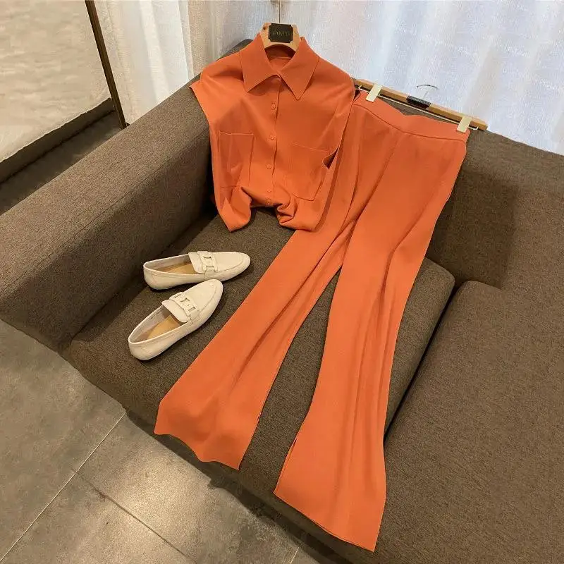 

Office Ladies Elegant Solid Two Pieces Sse For Women Single Breasted Turn Down Collar Top And Long Pants Sets Workwear Outfits