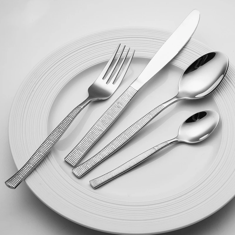 Текстурная роскошная столовая посуда набор столовых приборов из нержавеющей