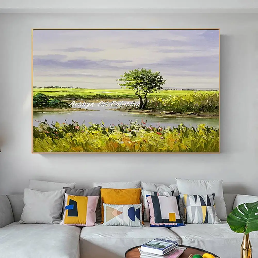 

Arthyx,Handmade Palette Knife Abstract Landscape Oil Paintings On Canvas,Modern Home Decoration Wall Art Picture For Living Room