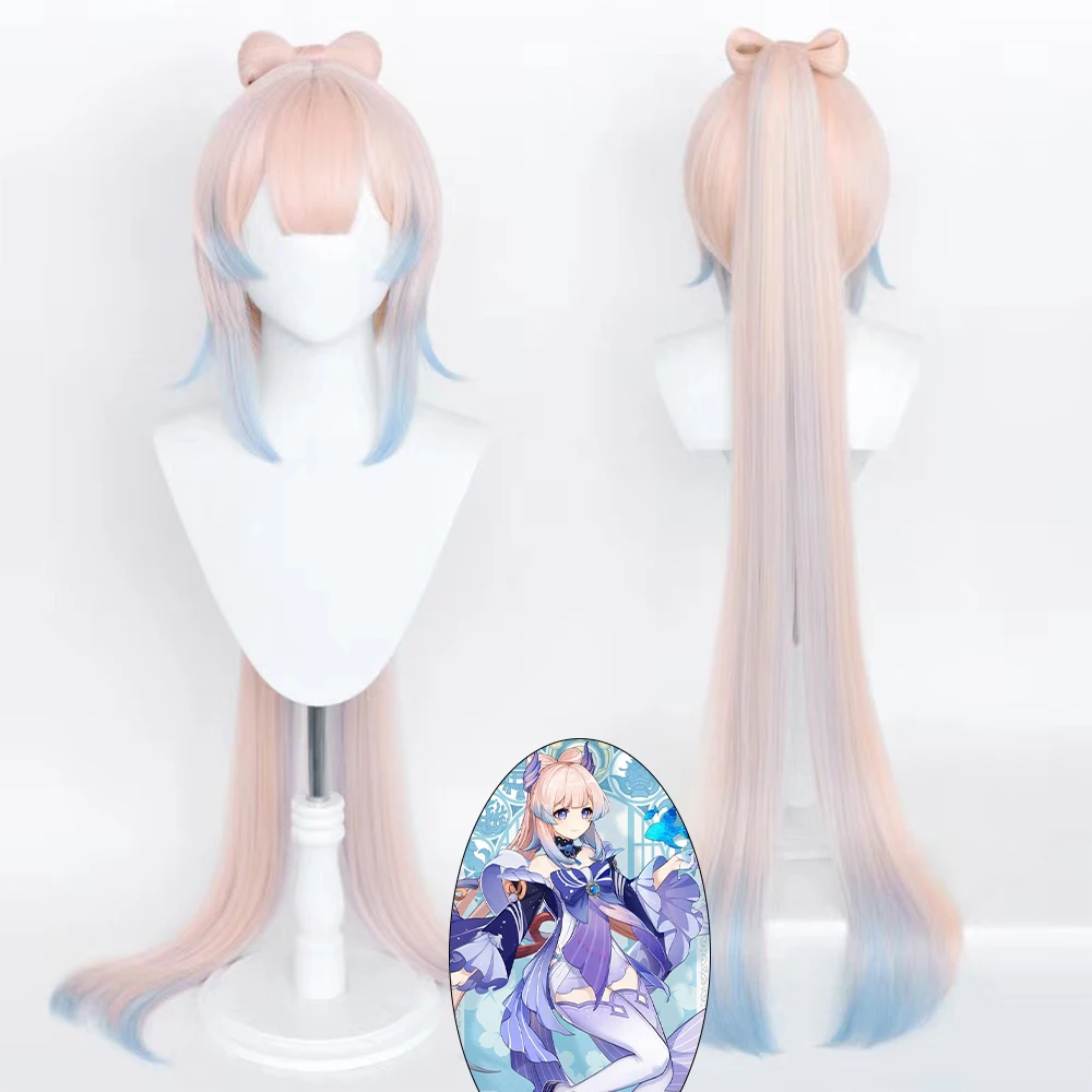 

Game Genshin Impact Kokomi Cosplay Wig Long Light Pink Blue Heat Resistant Synthetic Hair Wigs + Wig Cap Halloween Cosplay Props
