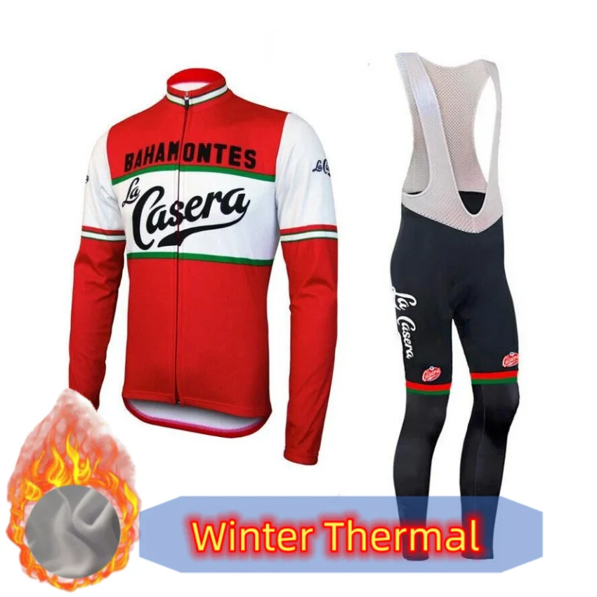 

Retro Long Sleeve Cycling Clothes Sets Men Mtb DH Bike Clothing Kit Winter Windproof Thermal Fleece Bicycle Jerseys Suit