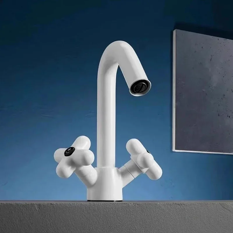 

Смеситель с двойной ручкой на палубе, смеситель для горячей и холодной воды в ванной комнате, белый, красный, зеленый, милый смеситель для раковины и воды