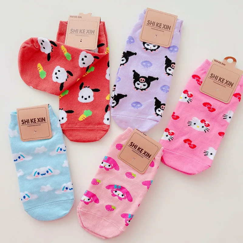 

Kawaii Hellokitty Socks Sanrio Kuromi My Melody Cinnamoroll Cotton Boat Socks Cute Student Socks Kids Gifts