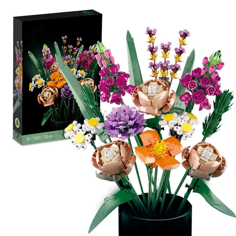 

Букет цветов Fomantic, строительные блоки из роз и орхидеи, игрушки «сделай сам» в горшке, иллюстрация, праздничные подарки для девушки, Рождество 10286