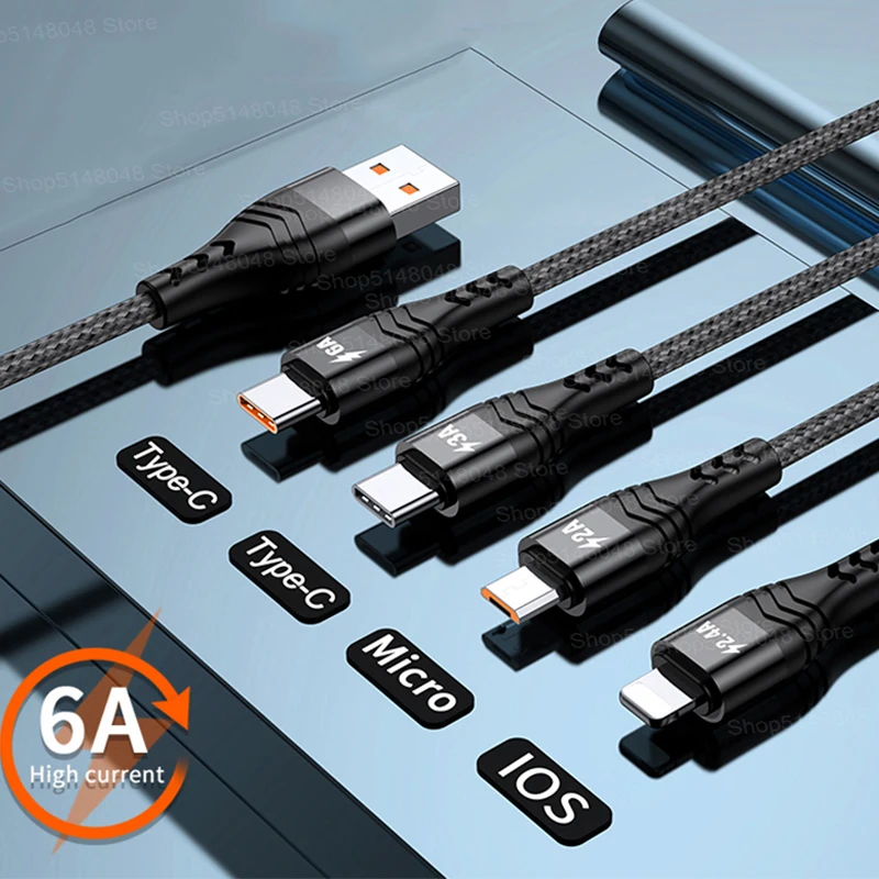 

4in1 2in1 USB Type C Cable For iPhone 13 12 11 Pro Max XS 6A66W USB C Charging Cable Micro USB Cable for Huawei Samsung Xiaomi