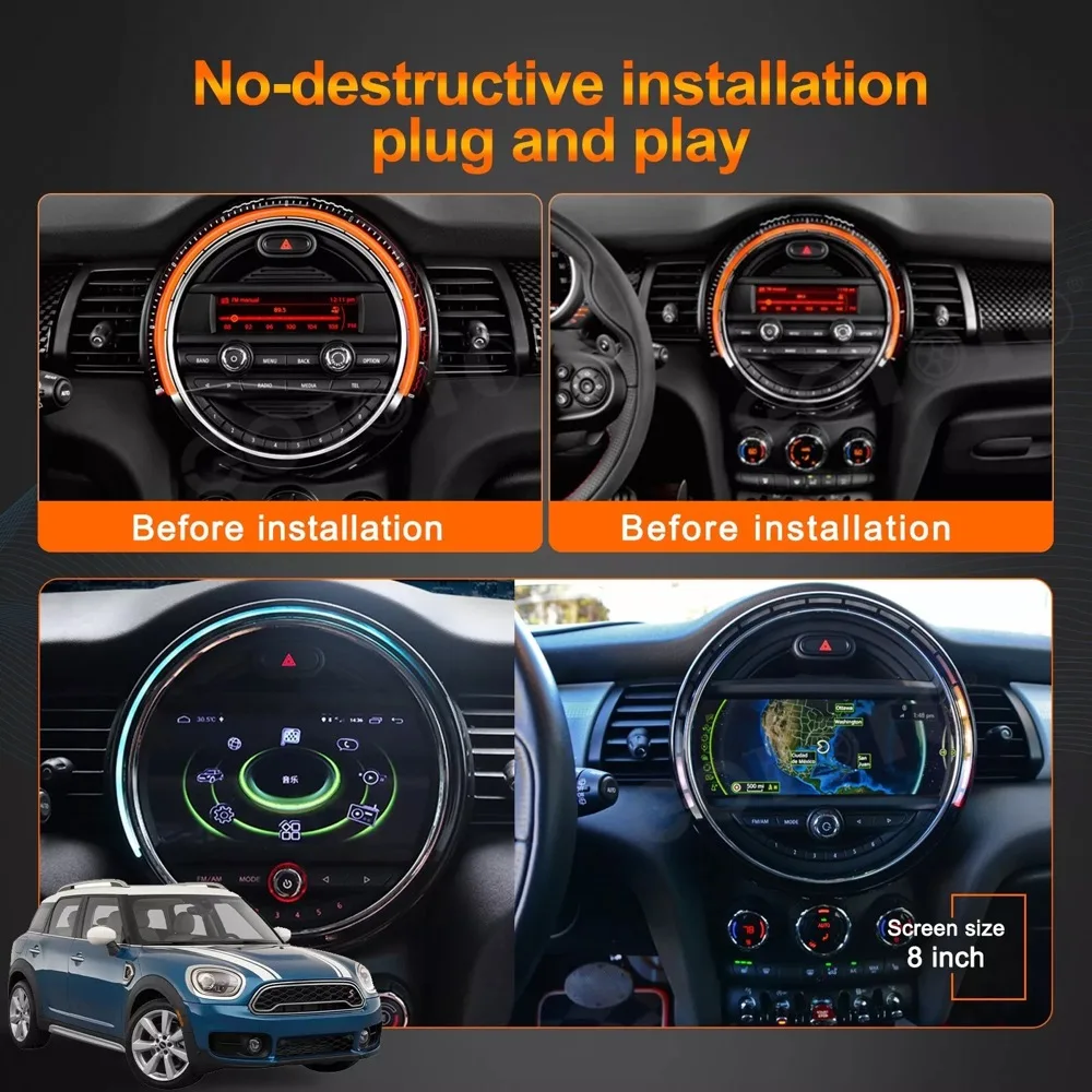 Qualcomm CarPlay Android 13 для BMW Mini Cooper F54 F55 F56 2014-2017 8 ГБ + 128 Автомобильный мультимедийный