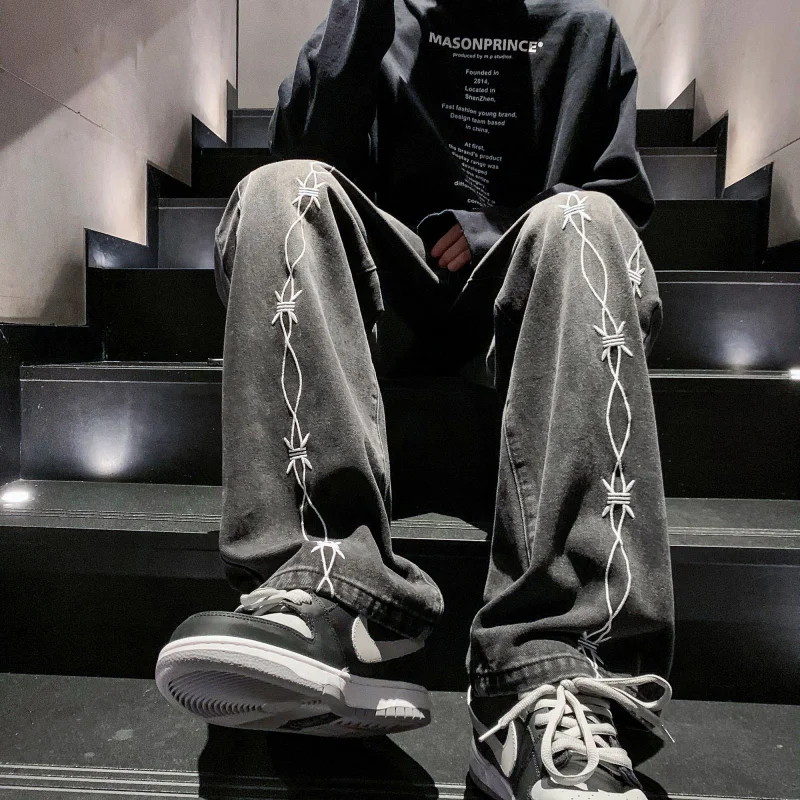 DEEPTOWN Oversize Straight Jeans Men Loose Casual Denim Pants Male Vintage Washed Trousers Streetwear Hip Hop Spring Plus 6XL