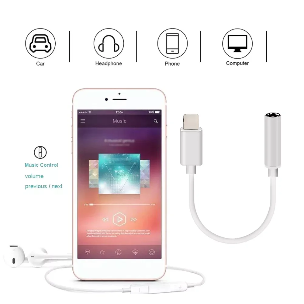 ForLightning To 3.5mm Jack Adapter 2in1 Headphone Audio Music Play For iPhone 13 12 Mini 11 Pro XS Max XR SE Aux Cable Splitter