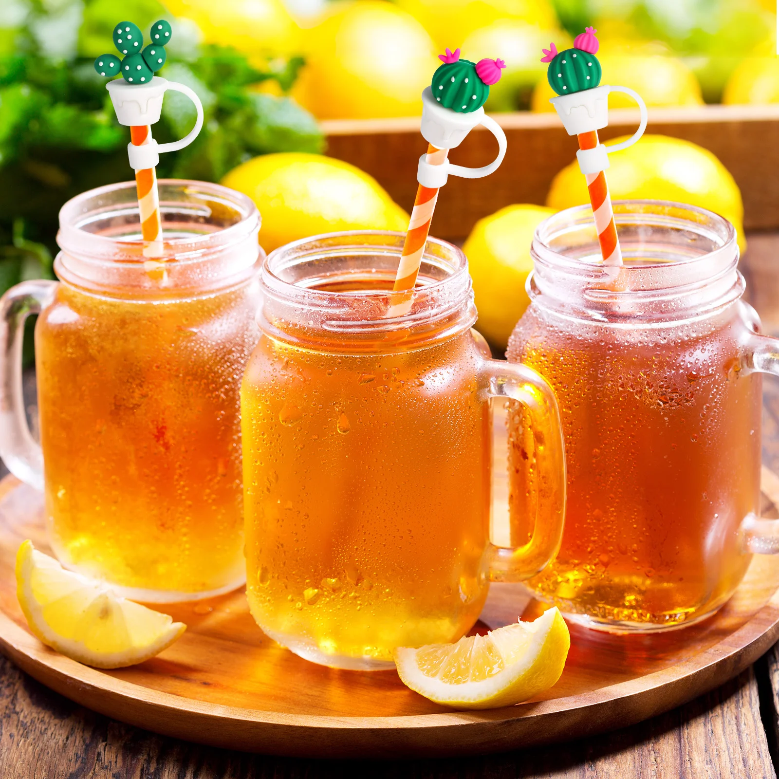 4 шт. соломенные чехлы для бутылок пробки кактуса стакан соломинки милые