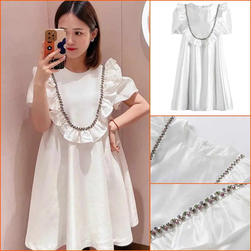 

Женское платье с коротким рукавом и оборками на раннюю весну, новинка 2022, стильное белое платье