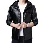 Мужская кожаная куртка с капюшоном из ПУ кожи, мотоциклетный костюм из мытой кожи, Мужская брендовая одежда, осень 2021