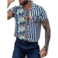 2022summer new trendyol mens vintage oversized striped patchwork shirt short sleeve hawaii beach shirts for men camisa palmeiras