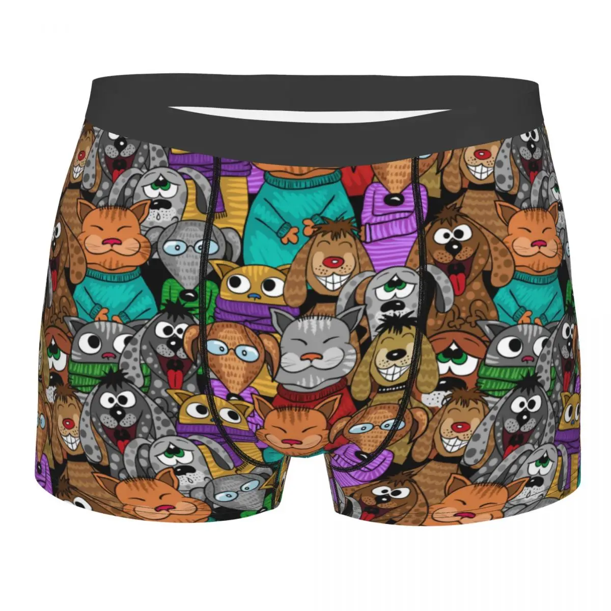 

Men's Underwear Underpants Comic Cartoon Cats And Dogs Men Boxer Shorts Elastic Male Panties