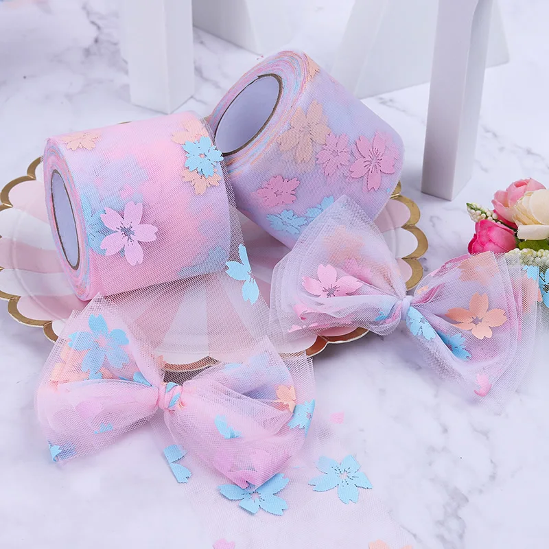 Лента из органзы с радужным цветочным принтом 5 ярдов 6 см/12 см |