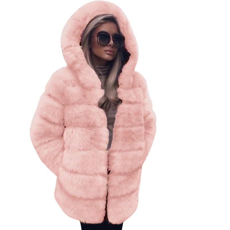 ICCLEK Haining fur 2019 imitation fur fox fur long sleeve hooded fur coat women's coat