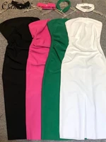 women s sexy pleated high waist slim fit sheath split dress 2022 summer new fashion simple strapless dress for ladies