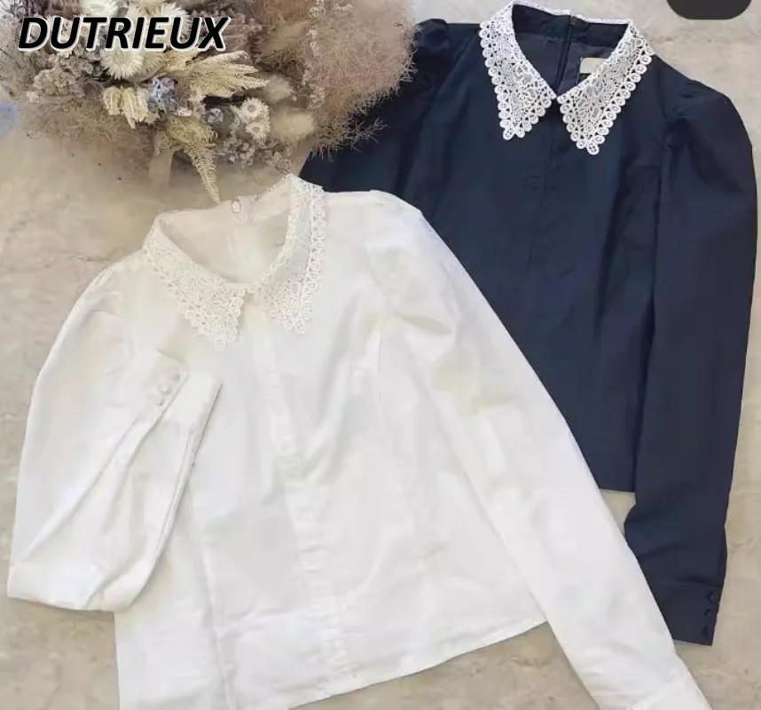 

2023 Spring and Autumn Women's Back Zipper Blouse Pure Cotton Versatile Long Sleeve Tops Female Solid Color Bottoming Shirt
