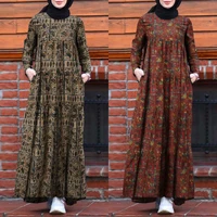 fashion vintage robe spring fall 2022 dubai kaftan vintage floral print muslim fashion robe vestidos casual loose abaya dress