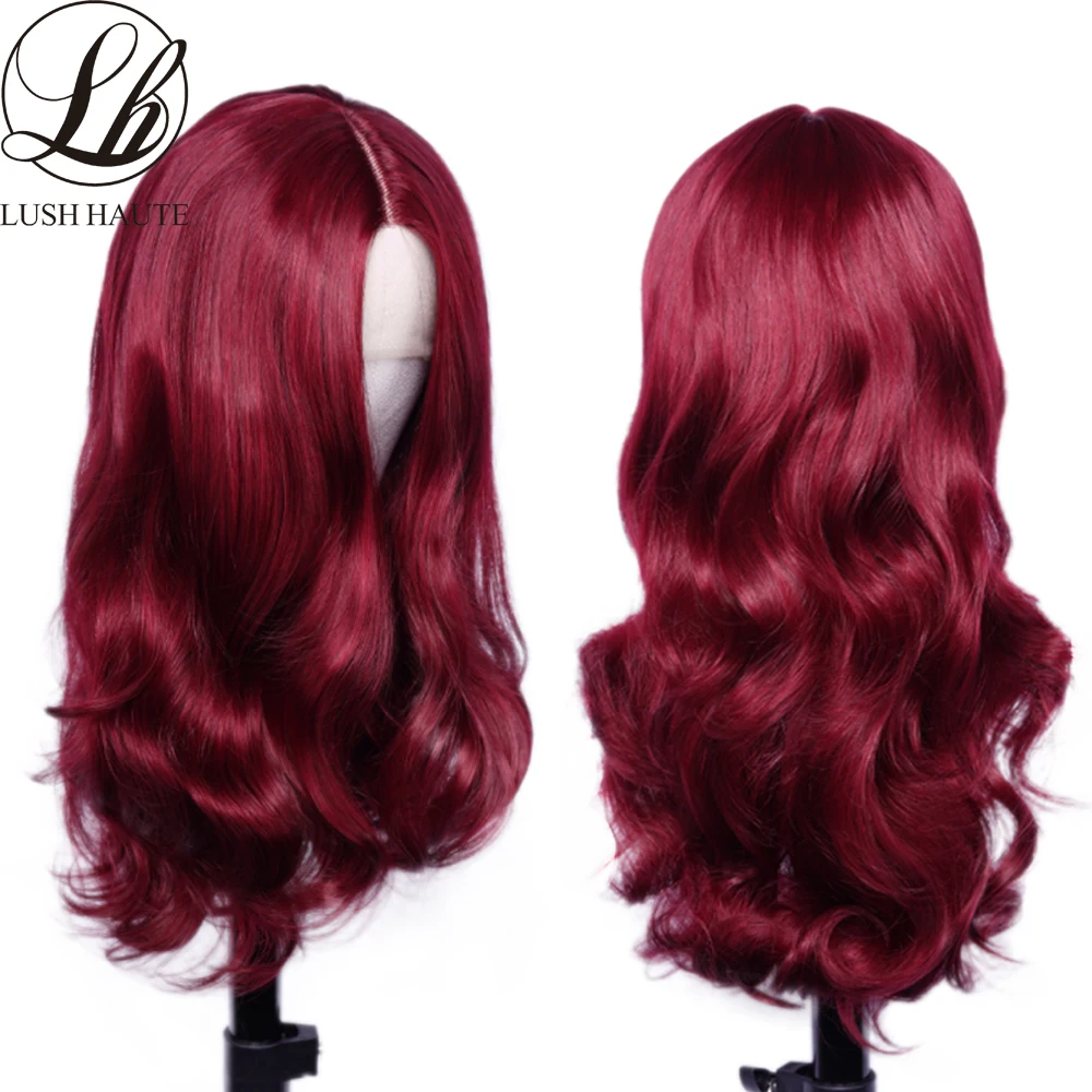 

99J Body Wave Lace Wigs 13X4 Side Part Red Burgundy Lace Wigs Synthetic Middle T Part Lace Wigs For Women Glueless 180% Density