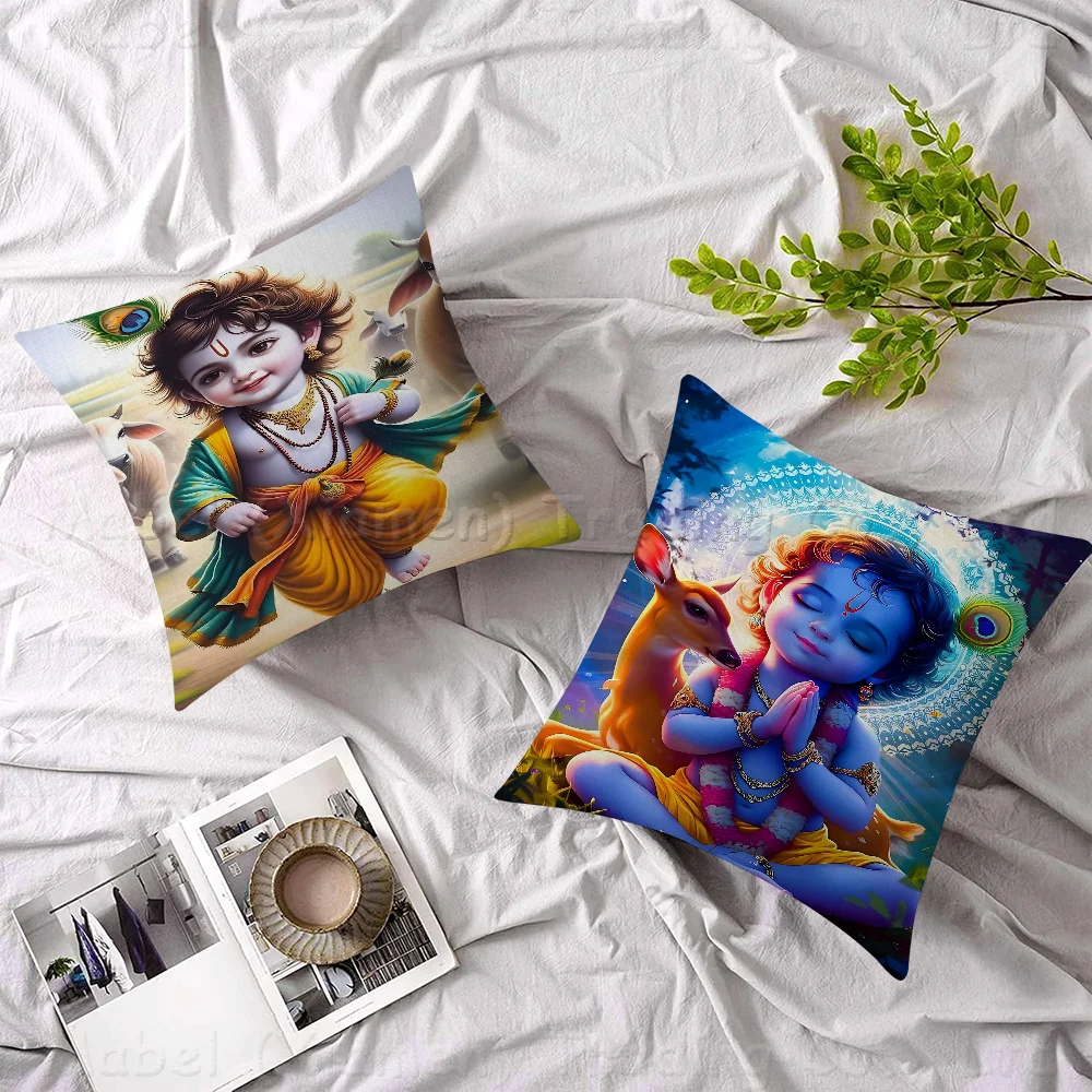 Bal Krishna Anime Maple Design Cushion Cover Happy Autumn Harvest Decor Holiday Decorati Pillow