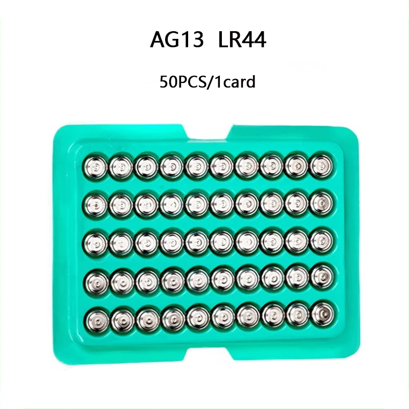 50 шт. щелочные кнопочные батарейки AG13 LR44 1 5 в GPA76 357 357A A76 |