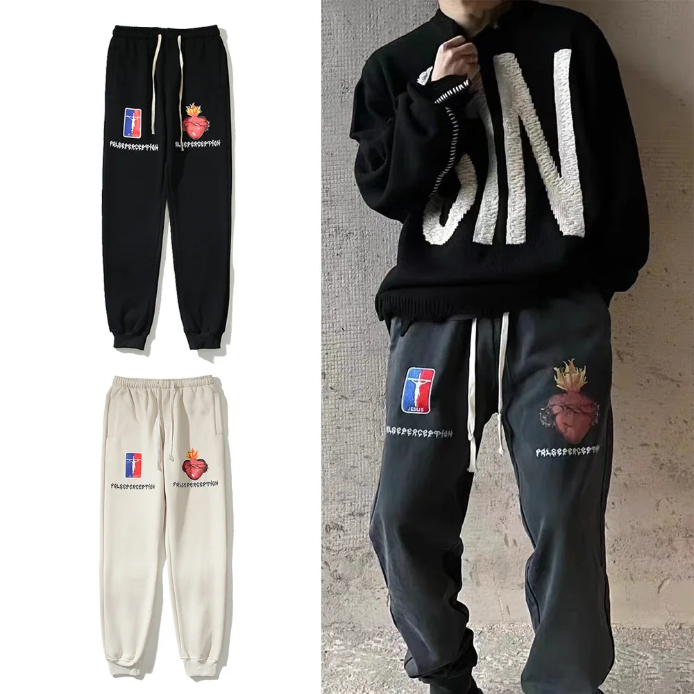 

Kanye men and women with the same casual sweatpants religious geometric pants heart print sweatpants leggings