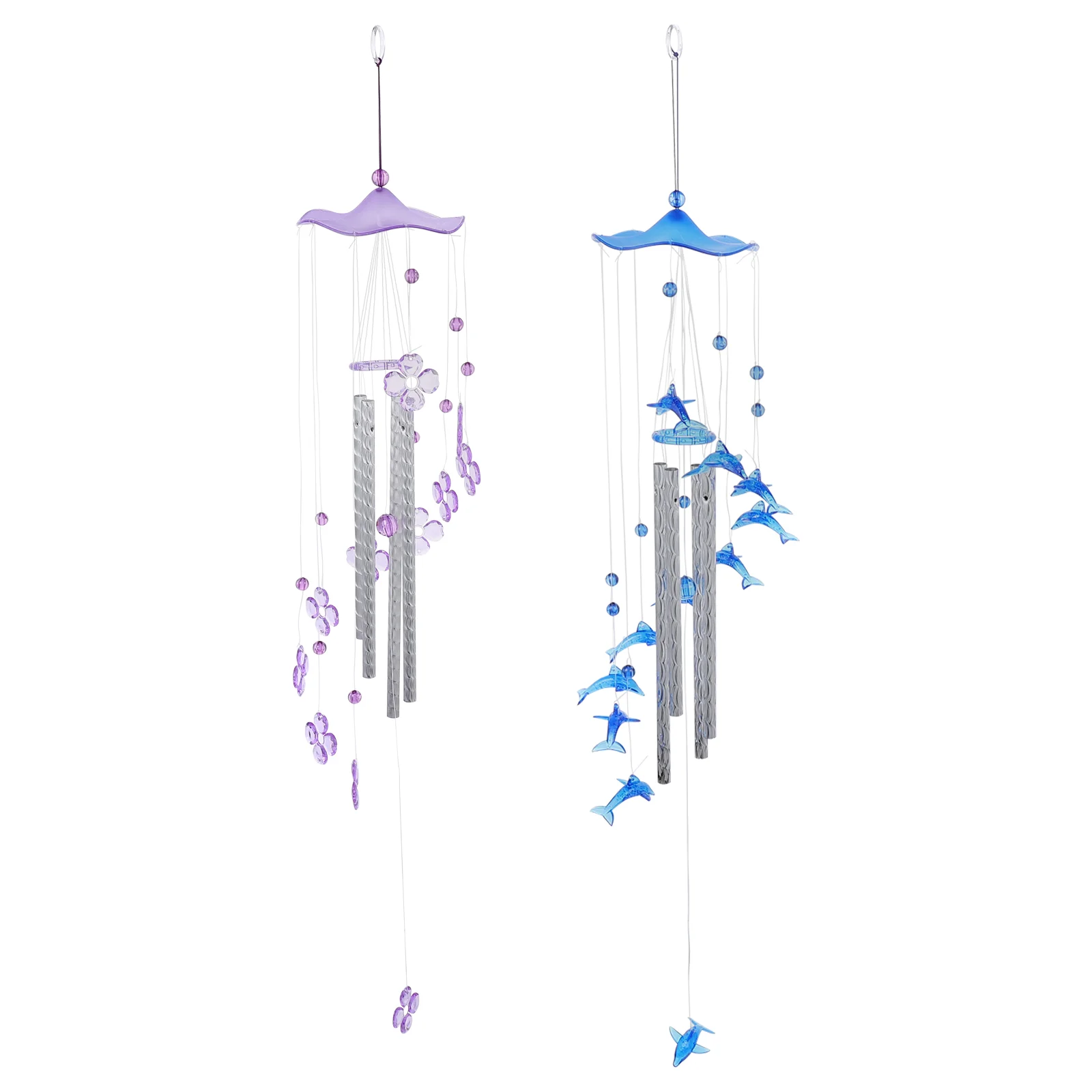 

2 Pcs Dolphin Flower Wind Chimes Metal Decor Sympathy Wind Chime Ring Wind Bell Plastic Flower Garden Chimes Baby