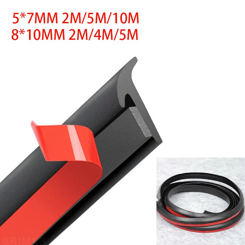

2M/4M/5M/10M T-Type Rubber Sealing Strip Black For Car Edge Trim Bumper Lip Side Skirt Automotive Rubber Seals