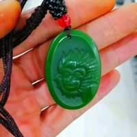 natural green hand carved sun wukong jade pendant fashion boutique jewelry men and women models dasheng return necklace gift