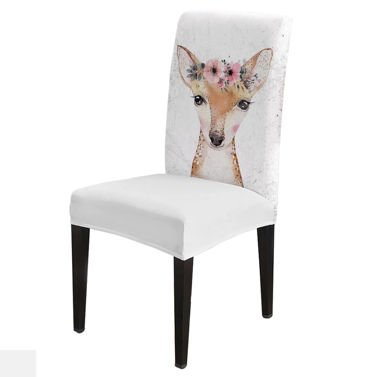 

Чехол на стул с мультяшным оленем акварельными цветами и животными из спандекса