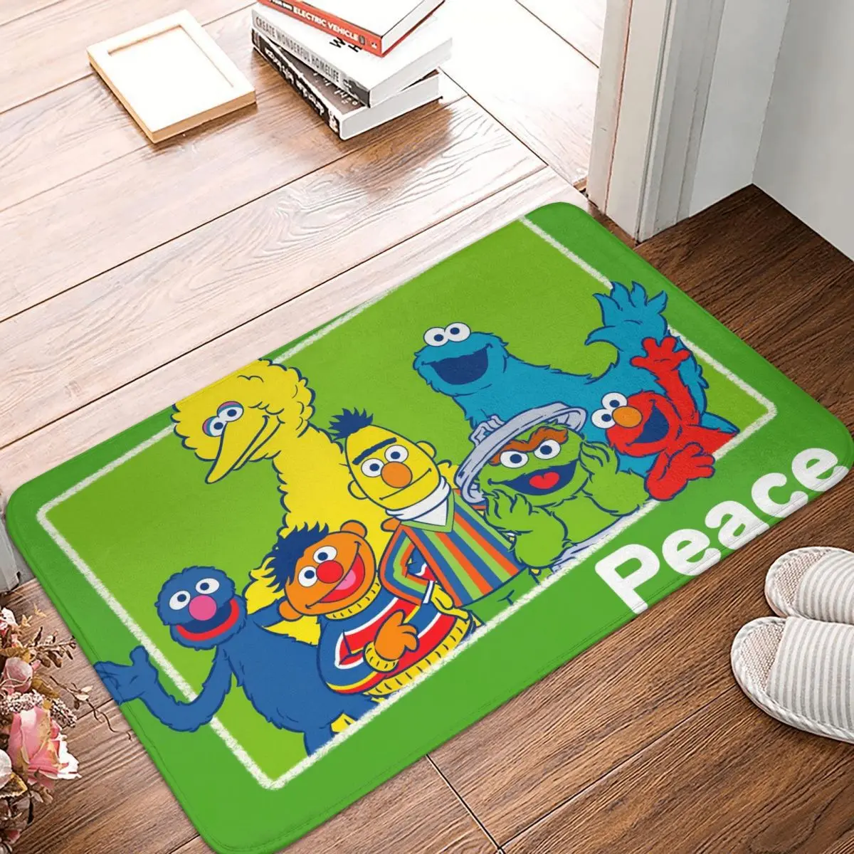 

Sesame Street Kitchen Non-Slip Carpet Elmo Friends Peace Flannel Mat Entrance Door Doormat Floor Decor Rug