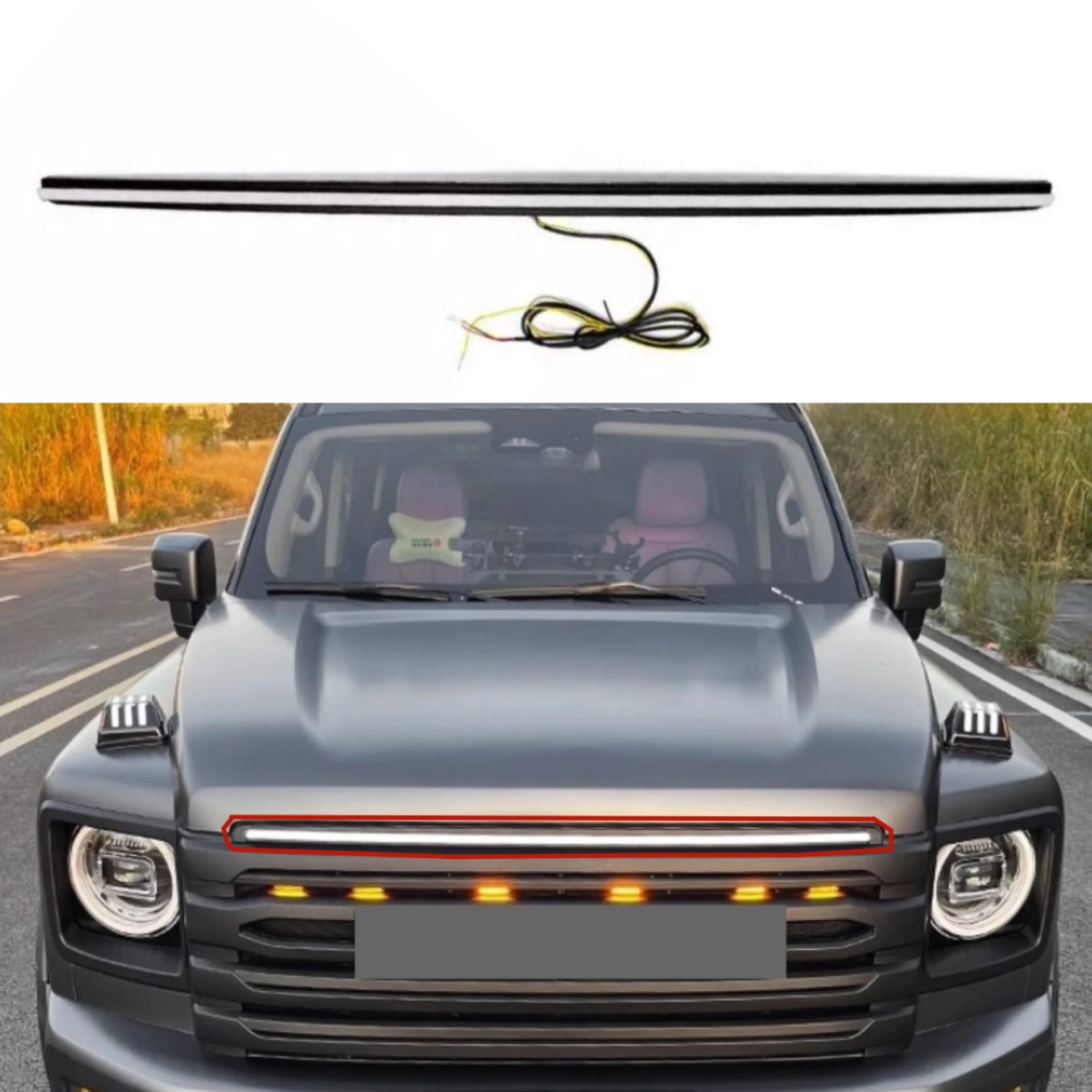 Светодиодная передняя решетка через лампу для Haval H9 второе поколение 2024