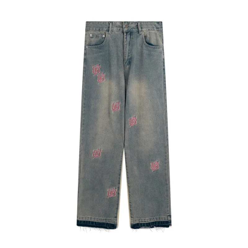 American Retro High Street Patch Embroidered Jeans Men's Ins Street Vibe Style Hip Hop Street Casual Pants Brand Men's Clothing