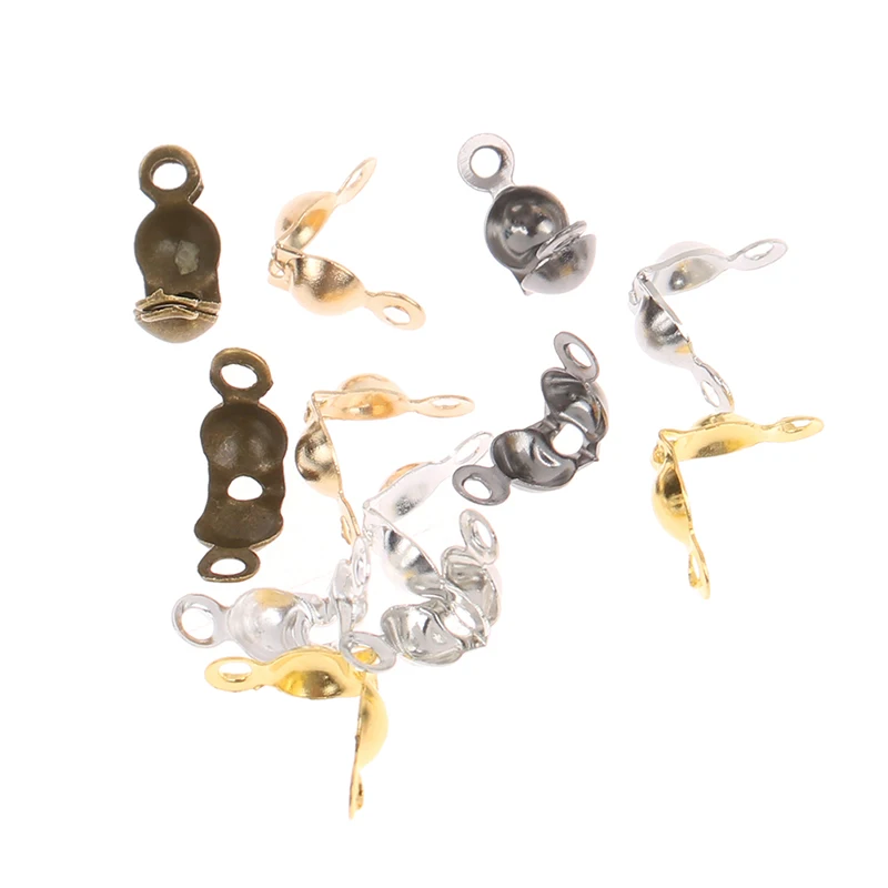 

100pcs/lot Connector Clasp Fitting Stainless Steel Ball Chain Calotte End Crimps Beads Connector for DIY Jewelry Making Supplie