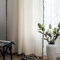 1pcs korea cotton linen white curtains for living room bedroom windows black tassel kitchen door curtain home decor