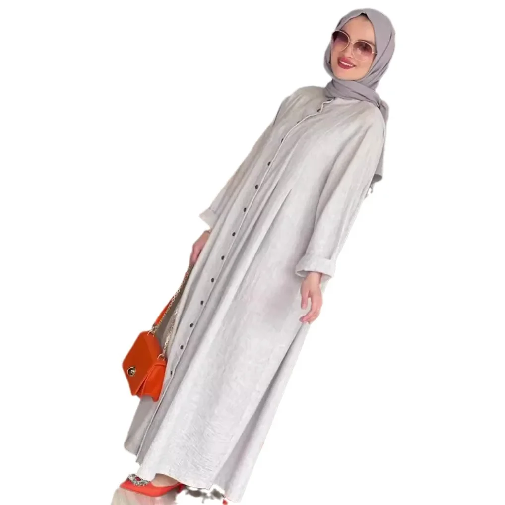 Мусульманский длинный халат абайя для женщин платье-рубашка на пуговицах