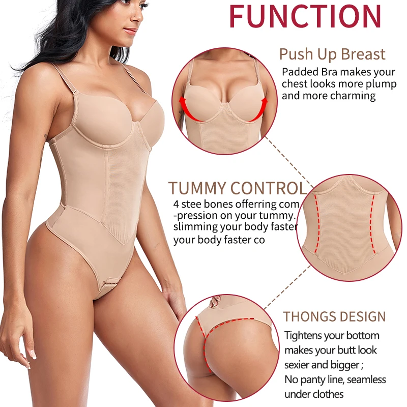 Thongs Bodysuit Shapewear Women Full Body Shaper Waist Trainer Steel Bones Tummy Control Underwear Flat Belly Underbust Corset
