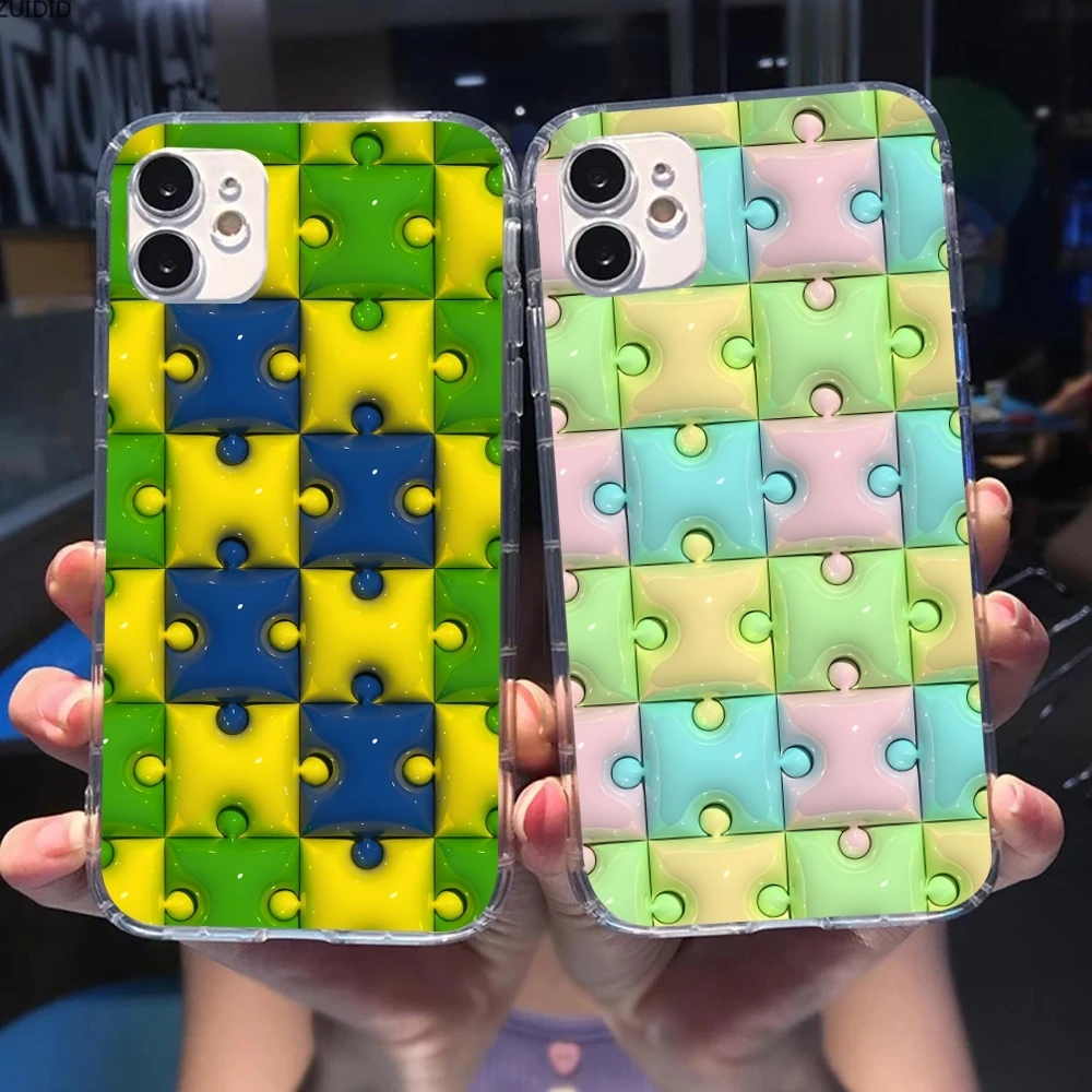 Puzzle Fashion Pretty Mobile Cell Phone Case for iPhone 16 15 14 13 12 11 X XR XS 8 Pro Max Plus Mini Clear Transparent Cover
