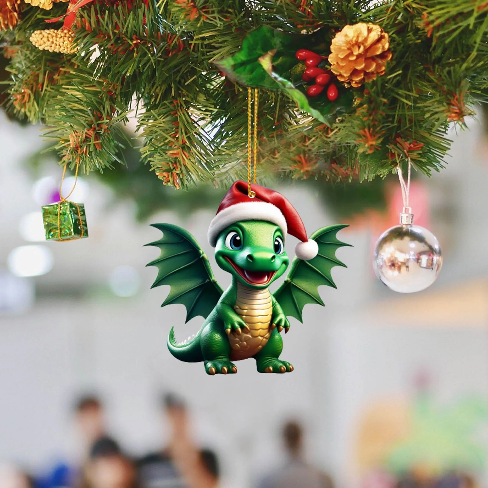 2D Акриловый мультяшный динозавр рождественская елка кулон рождественский милый