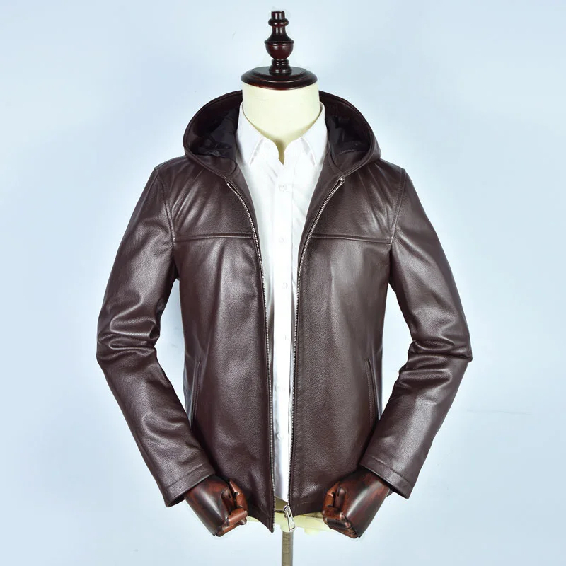 

Free shipping.outlet black cow leather jacket.Spring quality genuine leather coat.sales classic casual leather clothes