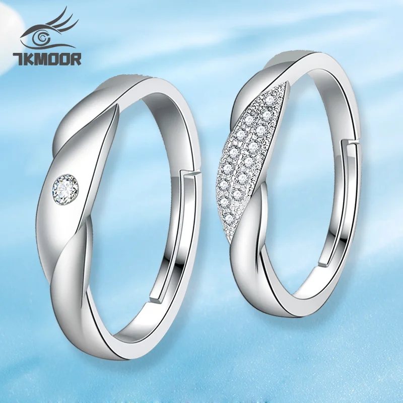 

Silver color Plated Couple Rings For Lovers Luxury Zircon Adjustable Opening Ring Women Men Anniversary Accessories Jewelry