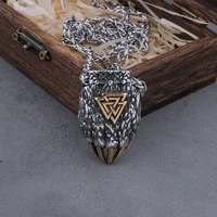 mens viking bear claw stainless steel necklace never fade mixed gold wolf paw valknut triangle rune pendant amulet jewelry gift