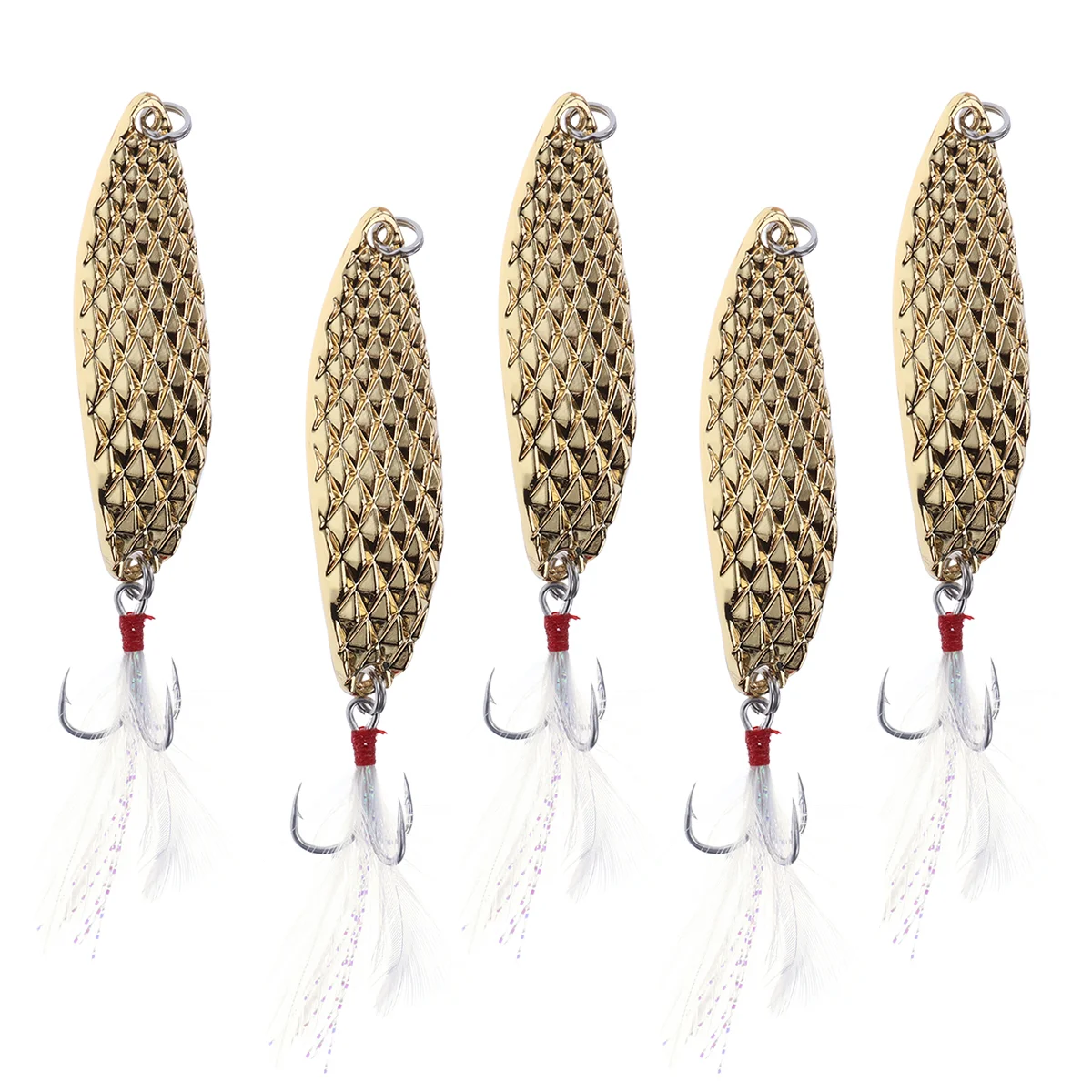 

5pcs Spoons Hard Fishing Lures Treble Hooks Metal Fishing Lure Baits Fishing Accessories (Golden Lure + White ) Goods