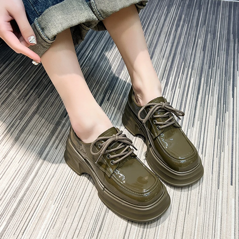 AIYUQI Women Loafers Genuine Leather 2023 Summer Platform Shoes Women Vintage British Style High Heels Student Women Shoes