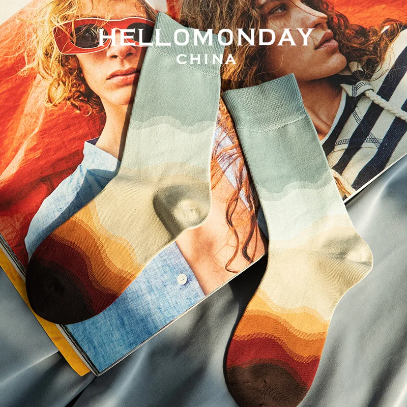 

Длинные носки для мужчин и женщин, восстанавливающие индивидуальные синие градиентные носки в стиле древних путей на осень и зиму