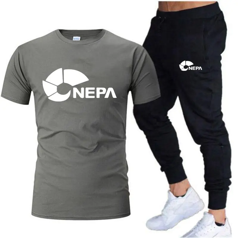 NEPV 2023 men's new spring and summer sports two-piece T-shirt cotton top+thin trousers fitness body sports suit