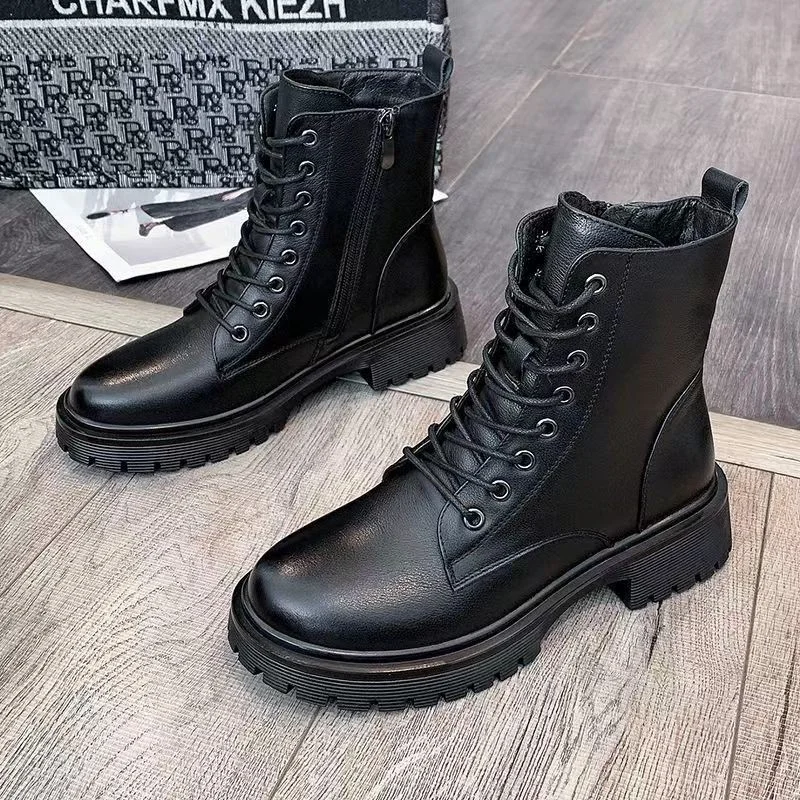 

Женские ботинки, осенне-зимние высокие боевые ботинки, женская обувь на платформе со шнуровкой, зимние байкерские ботильоны, женские военны...